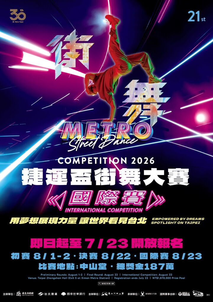 2026捷運盃街舞大賽報名開跑　打造亞洲街舞盛會首度新增Battle賽　歡迎高手比拚過招