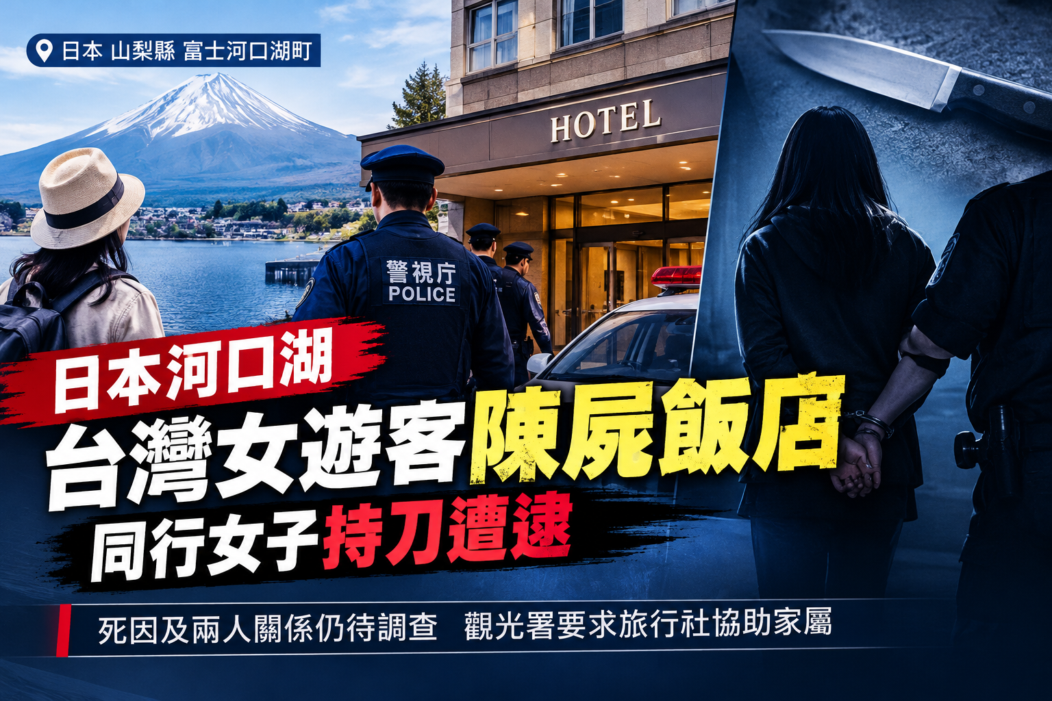 台灣女遊客陳屍日本河口湖飯店　27歲同行女子持刀遭逮　警方追查死因